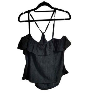 Reitmans 2X NWT Black halter top with frill around neck